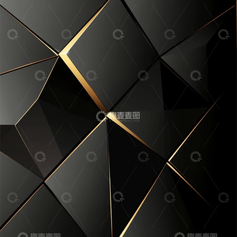 高清大图下载【趣麦麦图】黑色几何背景与金色线条
