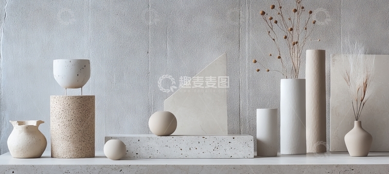 高清大图下载【趣麦麦图】简约陶瓷摆件与干花装饰