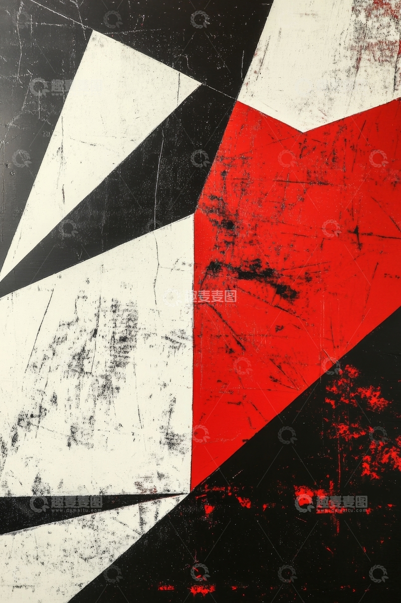 高清大图下载【趣麦麦图】几何抽象艺术：红黑白三角形构图