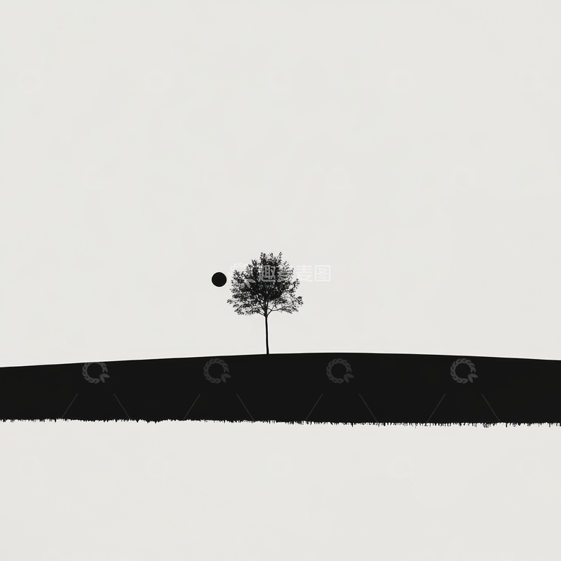高清大图下载【趣麦麦图】孤树与球体的极简风景