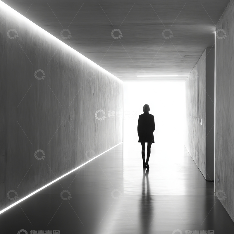 高清大图下载【趣麦麦图】走廊尽头的剪影人物