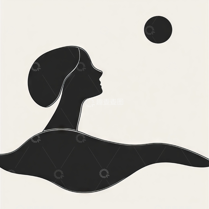 高清大图下载【趣麦麦图】女性侧脸与月亮的抽象艺术