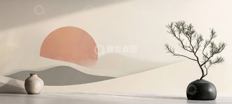 高清大图下载【趣麦麦图】简约沙丘景观与孤树