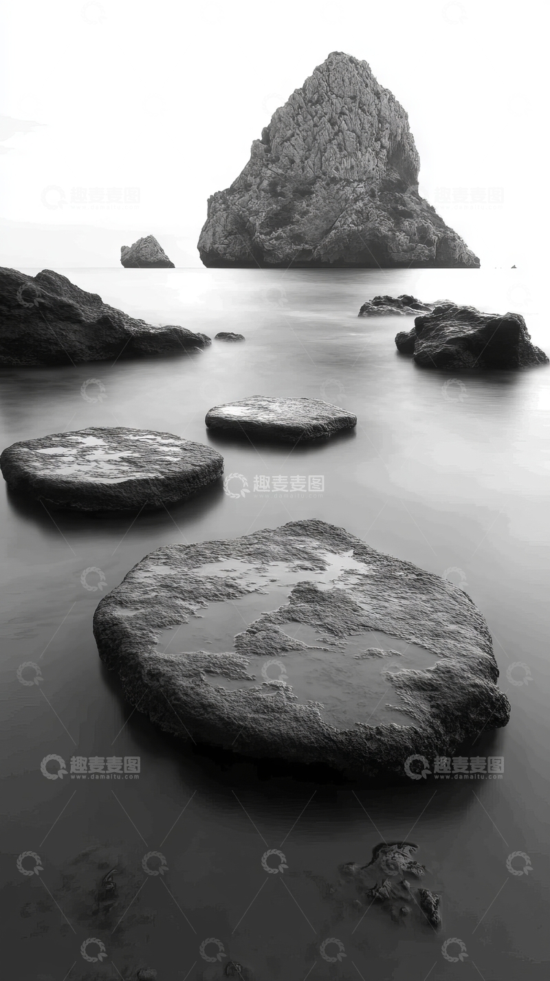 高清大图下载【趣麦麦图】海岸岩石与平静海面