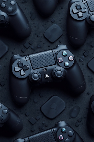 黑色游戏手柄散落桌面