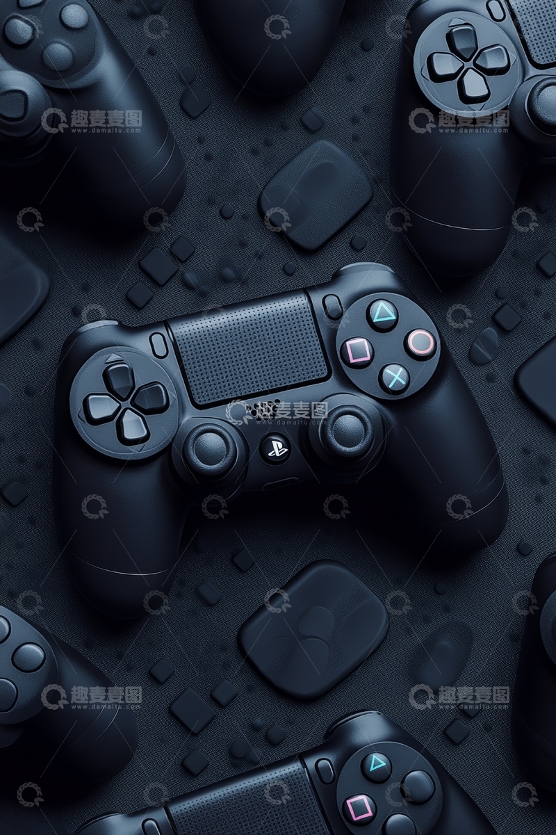 高清大图下载【趣麦麦图】黑色游戏手柄散落桌面