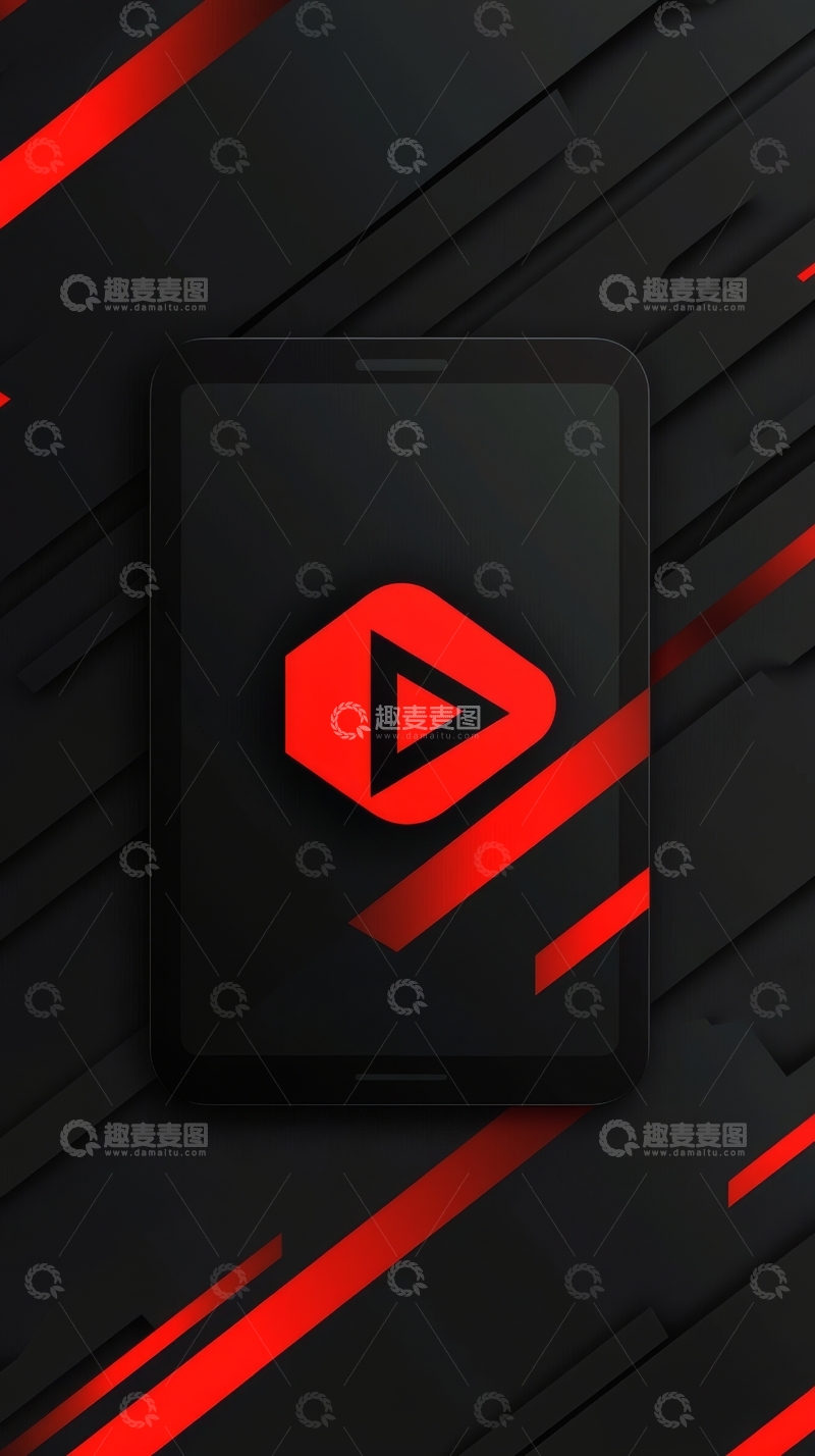 高清大图下载【趣麦麦图】黑色设备上的红色播放图标