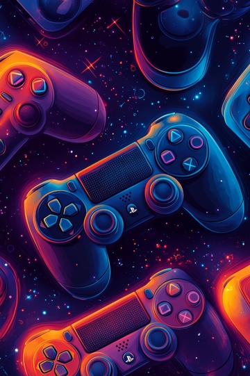 霓虹光影中的游戏手柄