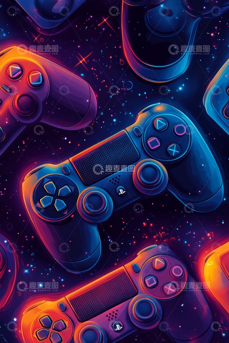 高清大图下载【趣麦麦图】霓虹光影中的游戏手柄