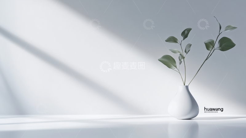 高清大图下载【趣麦麦图】简约花瓶与绿枝的光影艺术