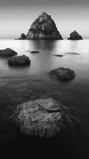海中巨石与平静水面