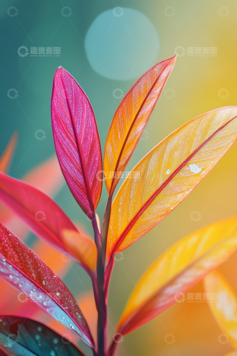 高清大图下载【趣麦麦图】色彩斑斓的叶片特写