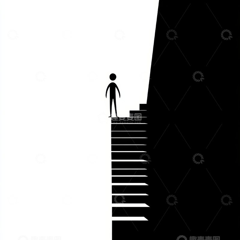 高清大图下载【趣麦麦图】人物站在阶梯上，面对黑暗