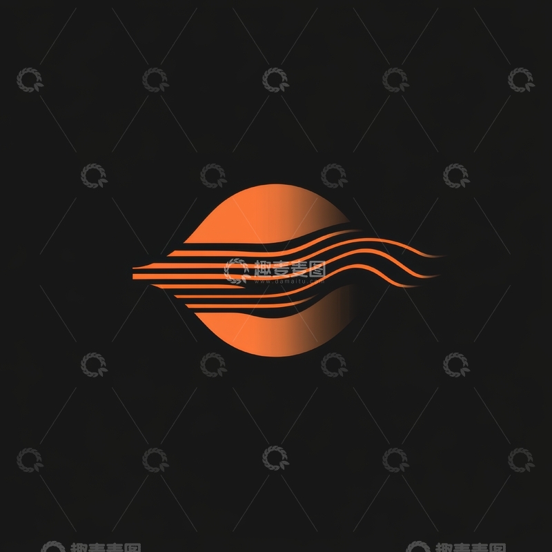 高清大图下载【趣麦麦图】-橙色球体与波浪线条的抽象设计