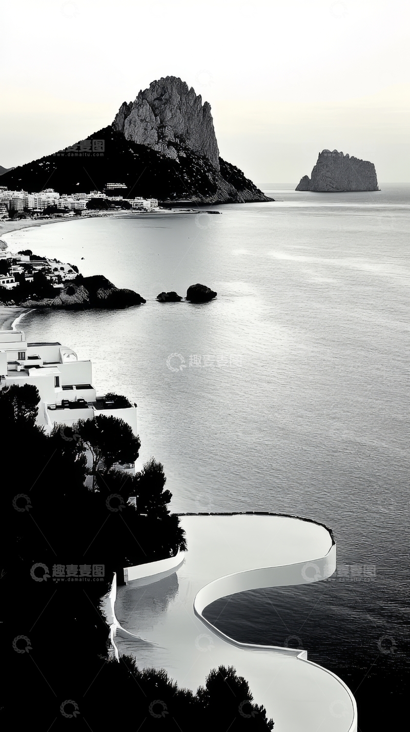 高清大图下载【趣麦麦图】海岸线与山岩的黑白艺术