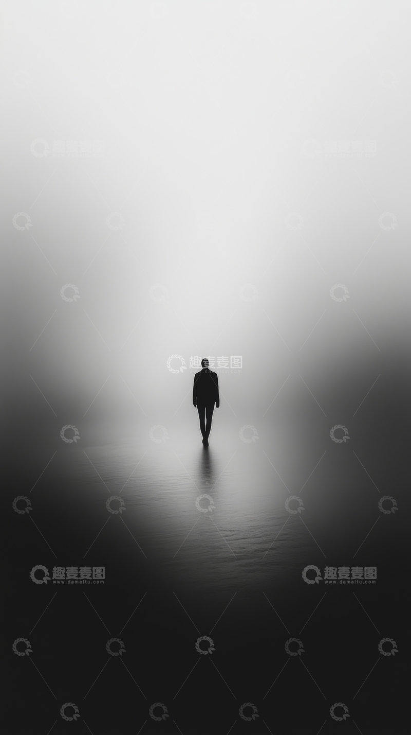 高清大图下载【趣麦麦图】雾中独行者的剪影