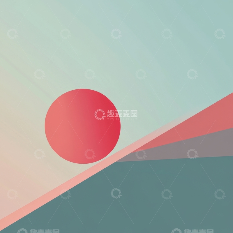 高清大图下载【趣麦麦图】红色圆球与渐变色块的抽象组合