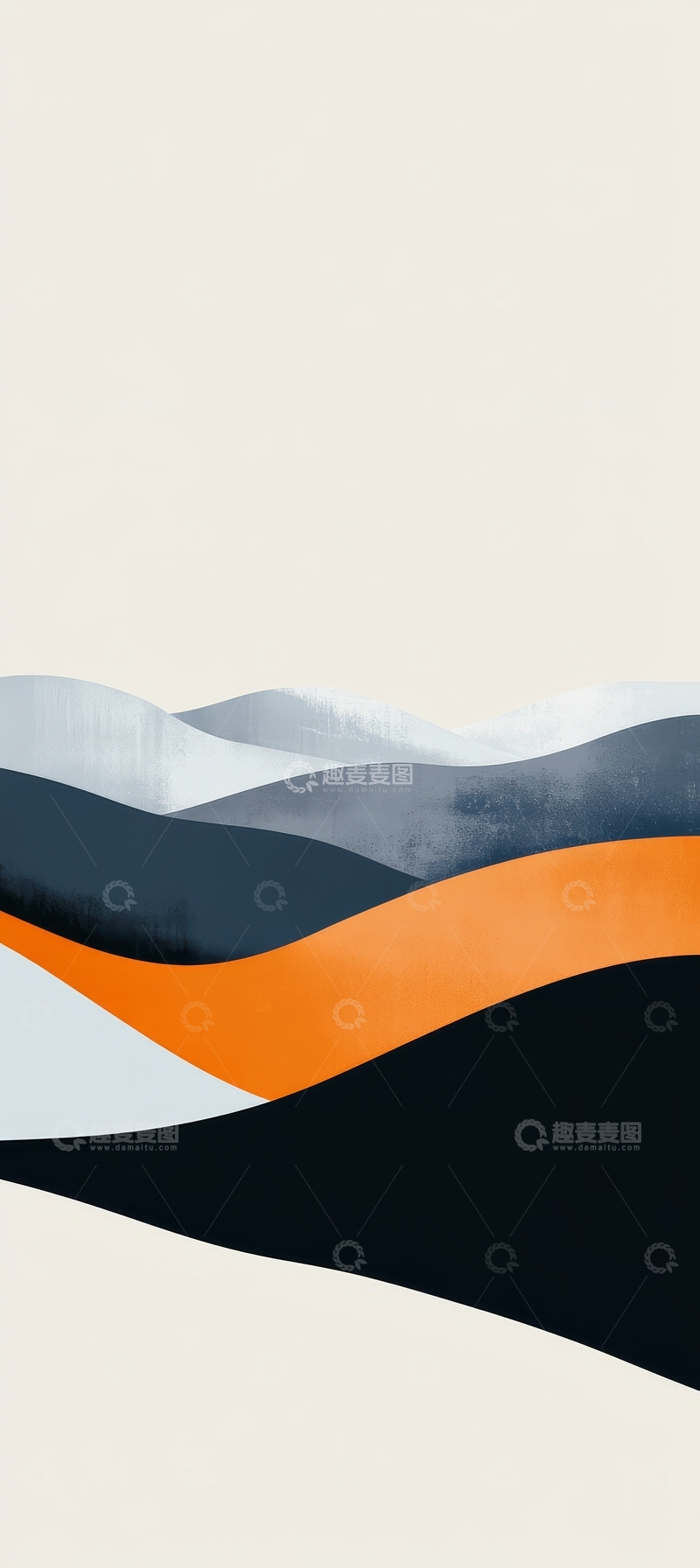 高清大图下载【趣麦麦图】抽象山峦与橙色曲线