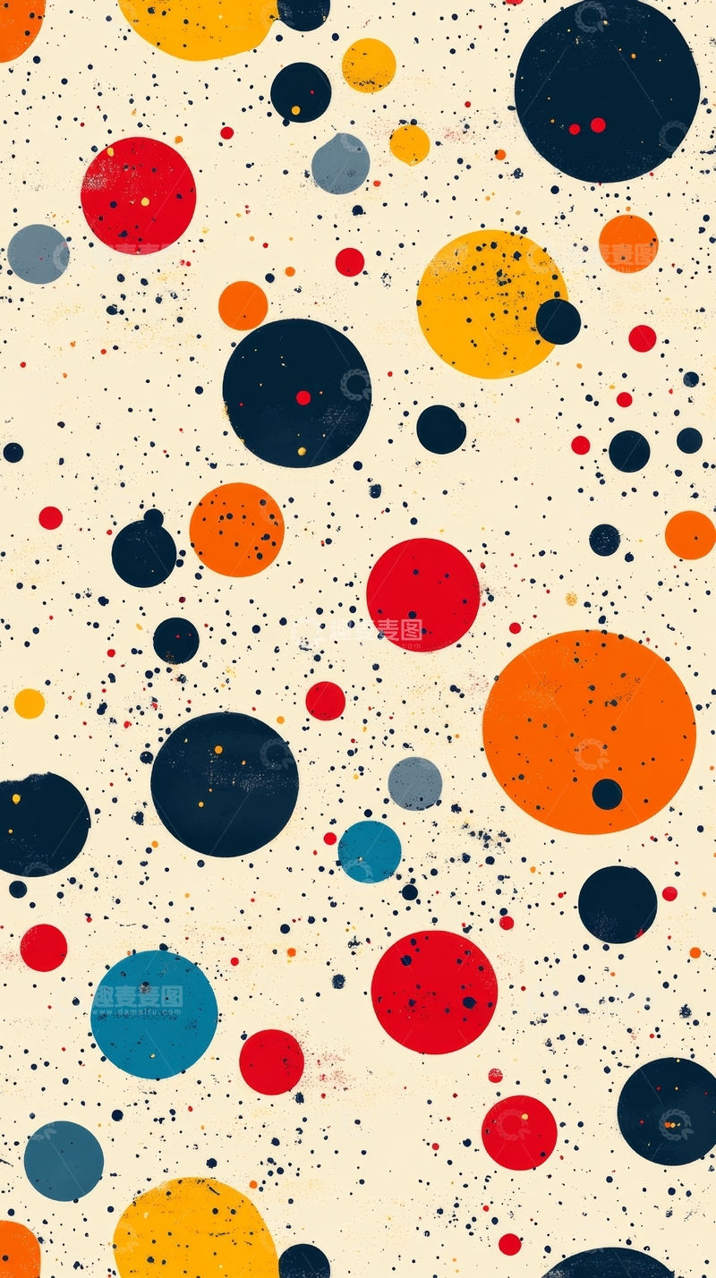高清大图下载【趣麦麦图】多彩圆点与墨迹背景图案