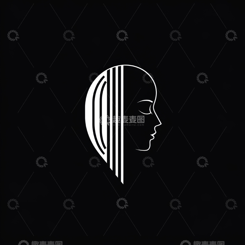 高清大图下载【趣麦麦图】黑白线条构成的女性侧脸轮廓
