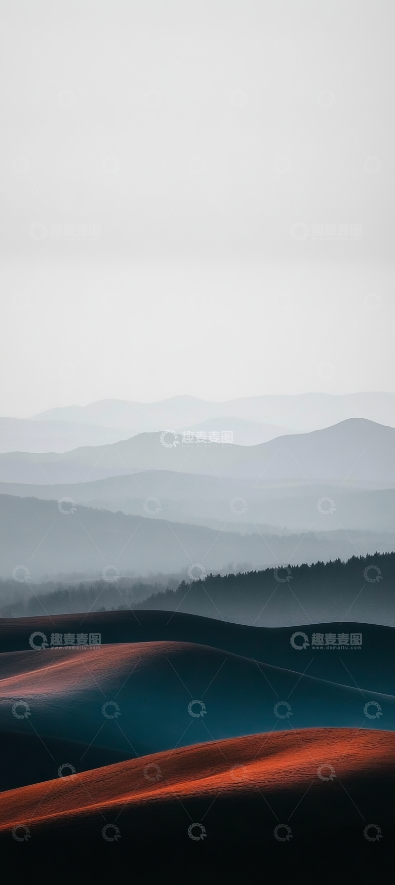 高清大图下载【趣麦麦图】层叠山峦与沙丘的朦胧美景