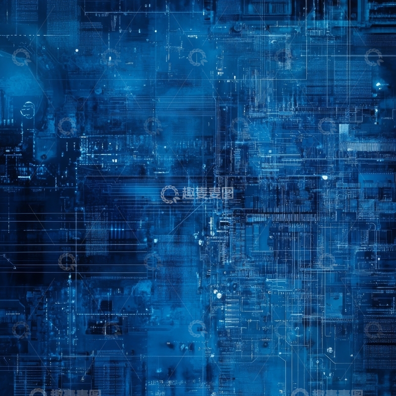 高清大图下载【趣麦麦图】蓝色电路板的抽象科技图案