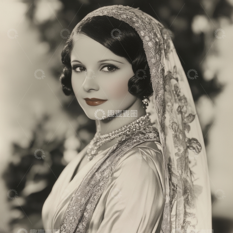 高清大图下载【趣麦麦图】复古女性肖像，头戴华丽头巾