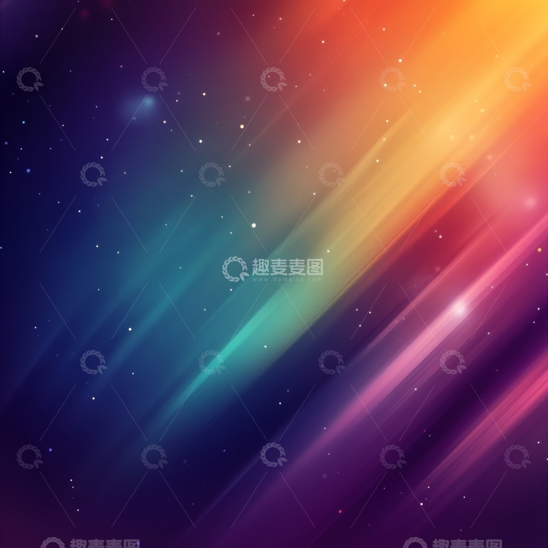 高清大图下载【趣麦麦图】彩虹光束穿越星空的梦幻场景