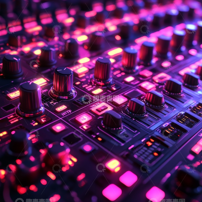 高清大图下载【趣麦麦图】霓虹灯光下的音频混音台
