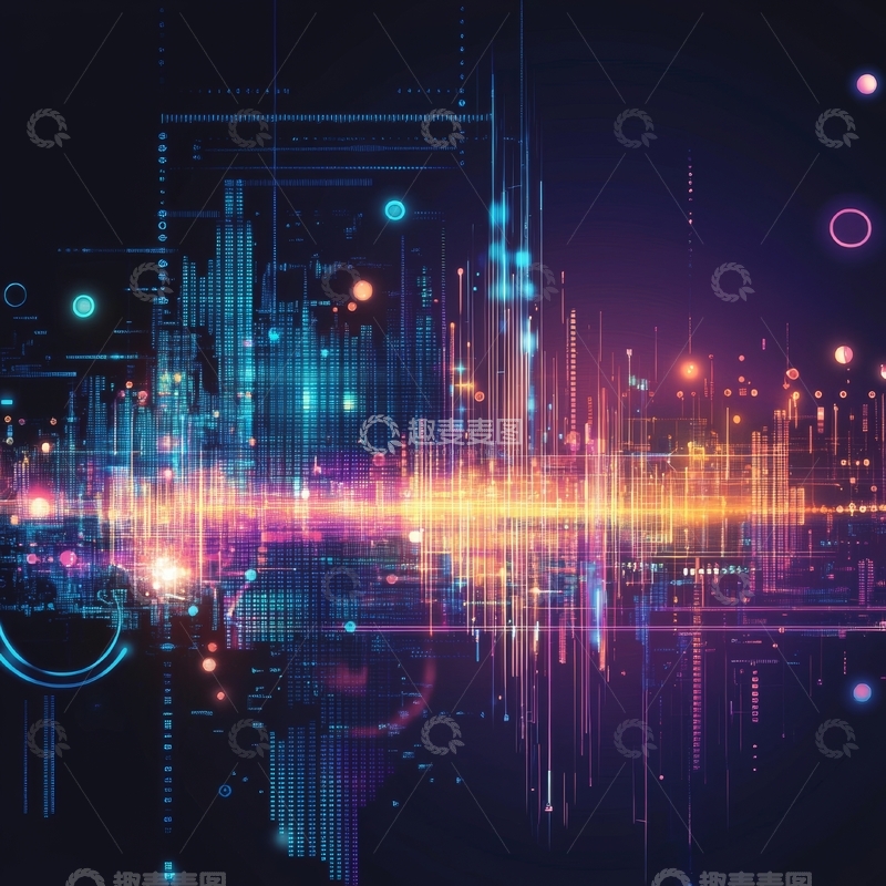 高清大图下载【趣麦麦图】数字城市夜景的抽象艺术表现