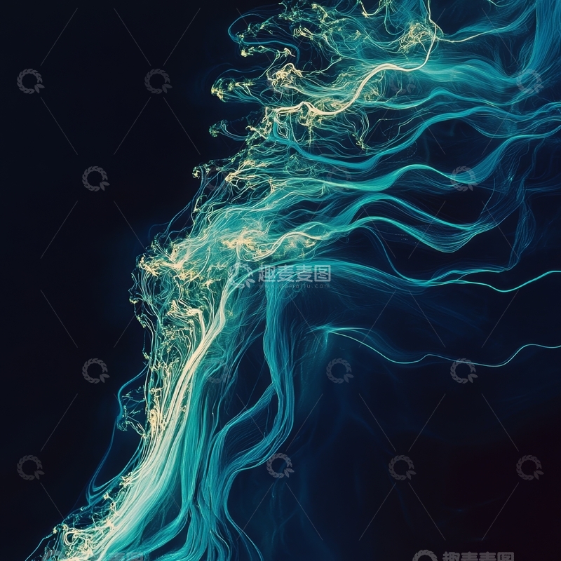 高清大图下载【趣麦麦图】蓝色与金色交织的抽象烟雾