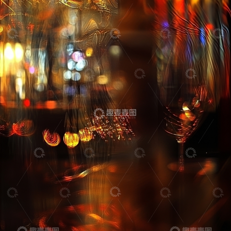 高清大图下载【趣麦麦图】模糊灯光下的酒杯与装饰