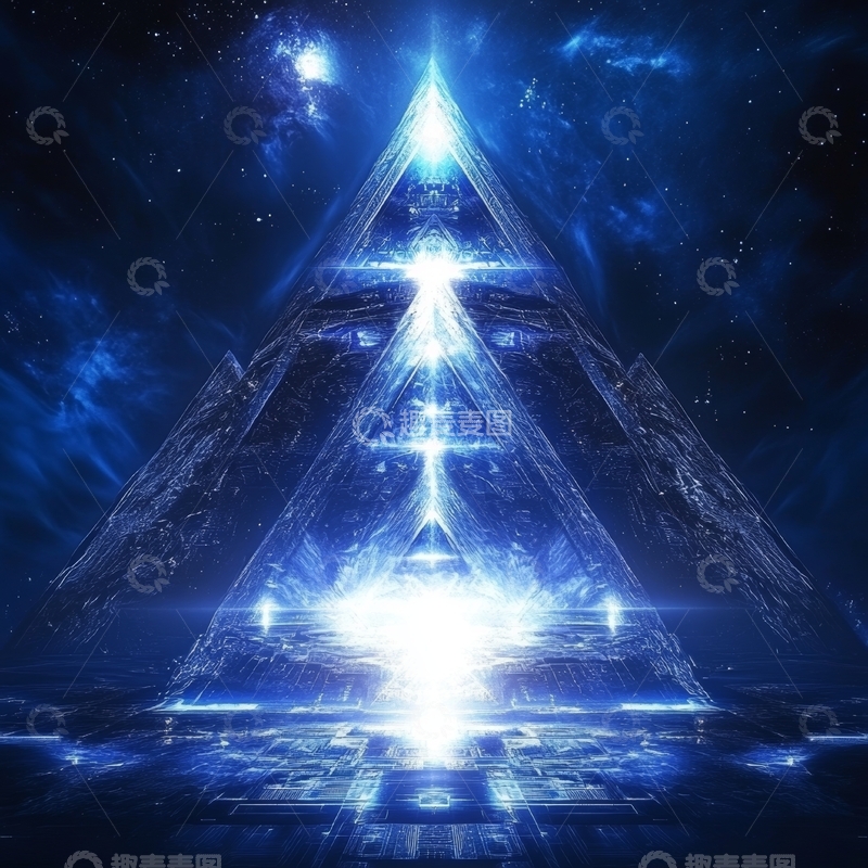 高清大图下载【趣麦麦图】蓝色光三角的神秘宇宙景象