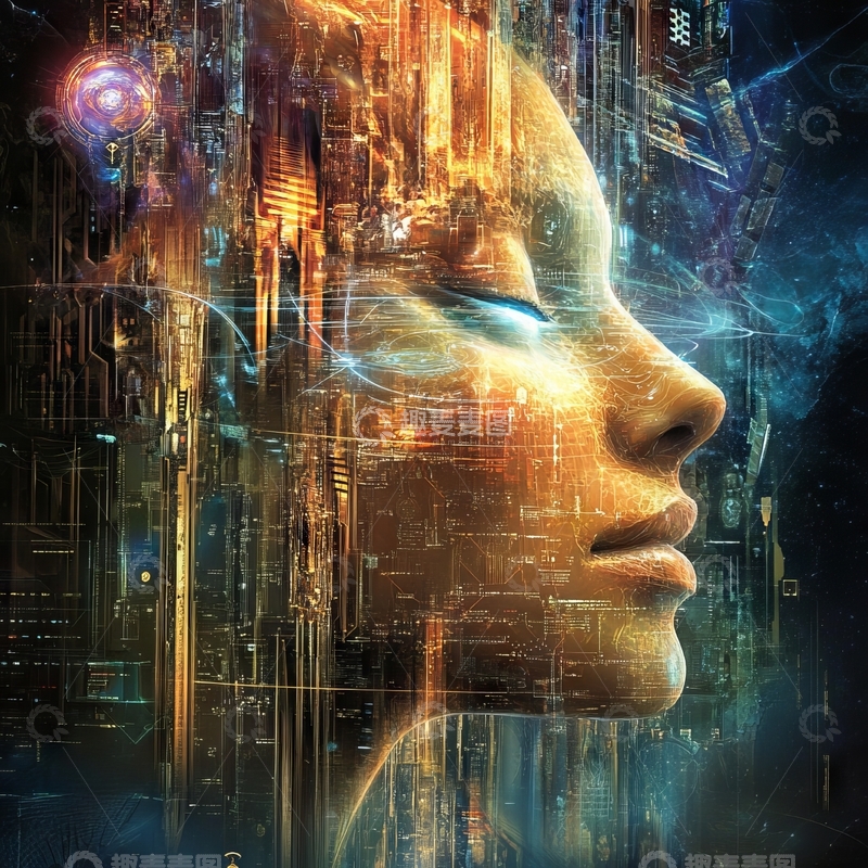 高清大图下载【趣麦麦图】科技人脸融合电路板艺术