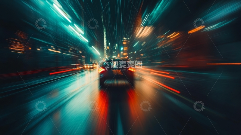 高清大图下载【趣麦麦图】城市夜景中的疾驰车辆