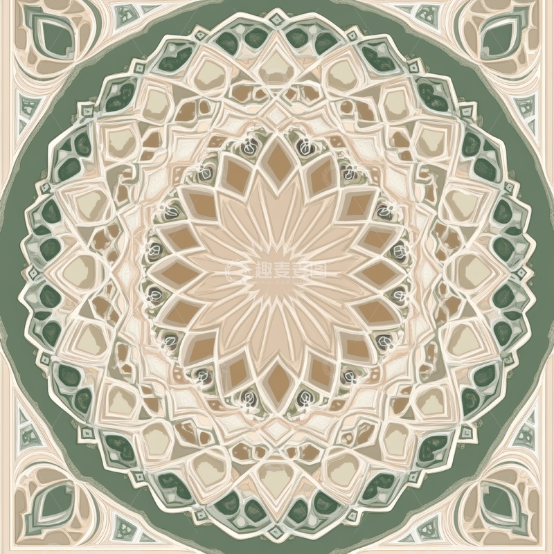 高清大图下载【趣麦麦图】绿色与米色的几何曼陀罗图案