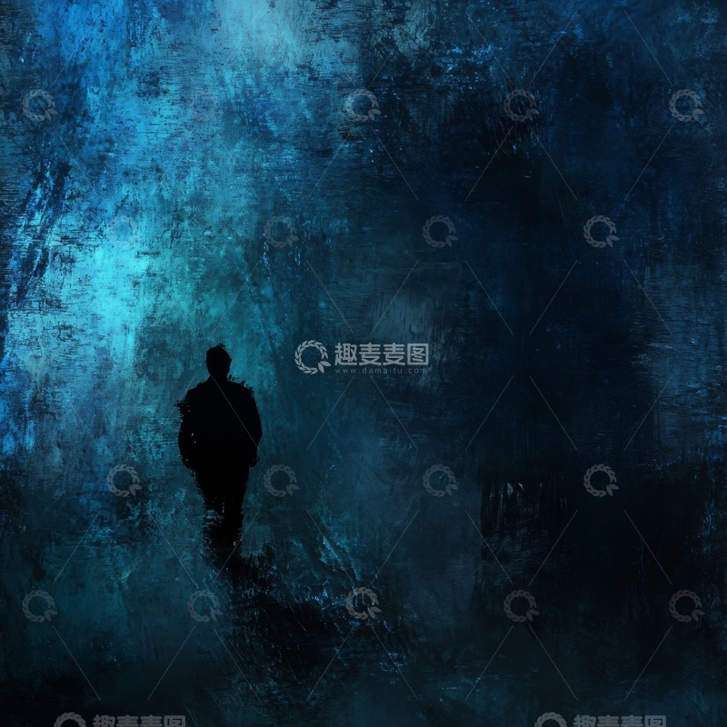 高清大图下载【趣麦麦图】蓝色光影中的孤独身影