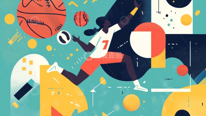高清大图下载【趣麦麦图】运动员踢球瞬间的艺术插画