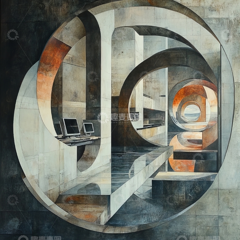 高清大图下载【趣麦麦图】圆形结构中的现代科技场景