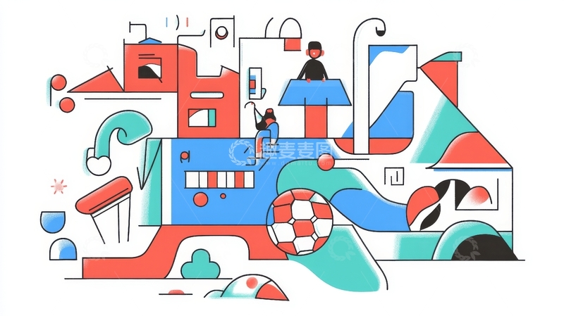 高清大图下载【趣麦麦图】抽象几何人物场景插画