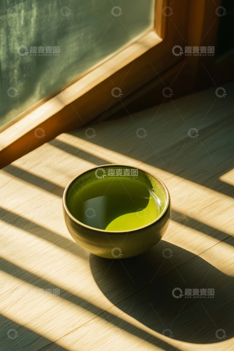 高清大图下载【趣麦麦图】阳光下的绿茶碗