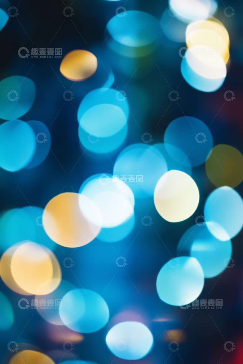 高清大图下载【趣麦麦图】模糊灯光背景，蓝黄交织的光斑