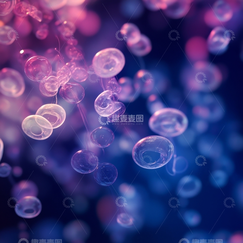 高清大图下载【趣麦麦图】微光气泡在深蓝背景中漂浮