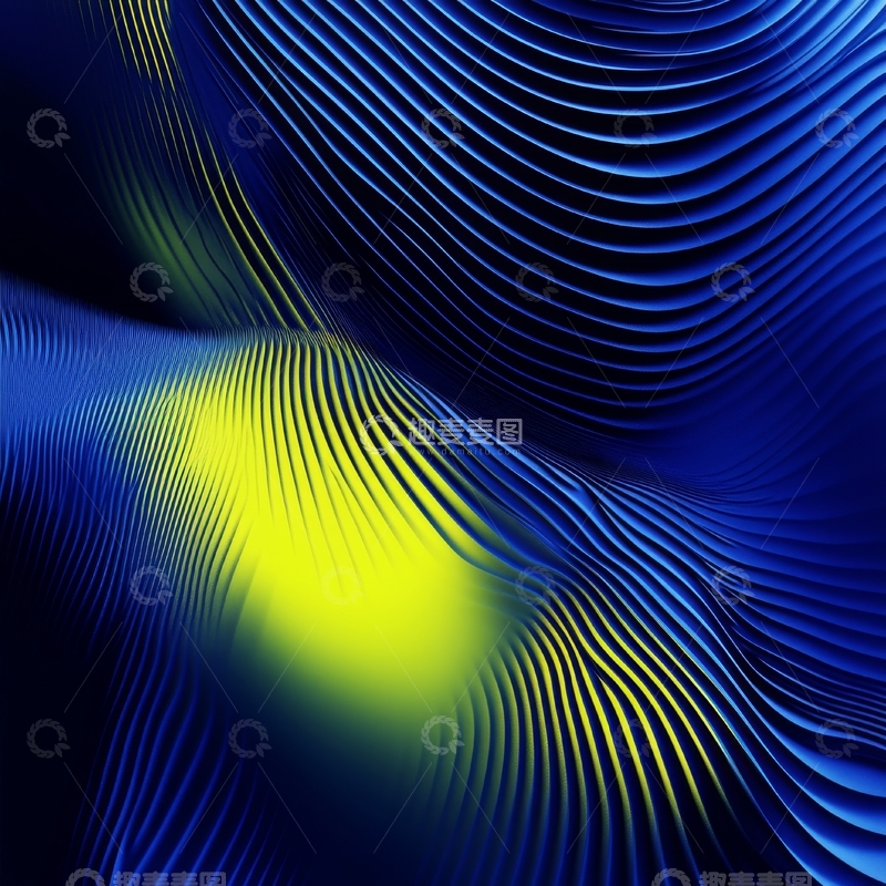 高清大图下载【趣麦麦图】蓝黄交织的抽象波纹图案