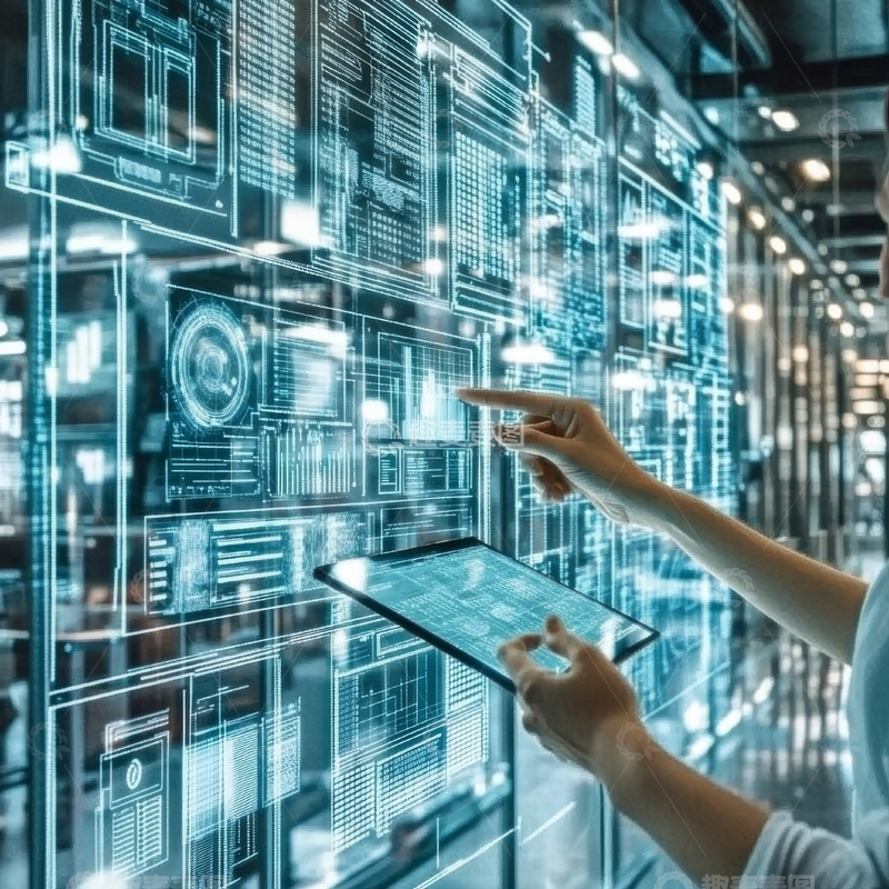 高清大图下载【趣麦麦图】未来科技界面与手持平板互动