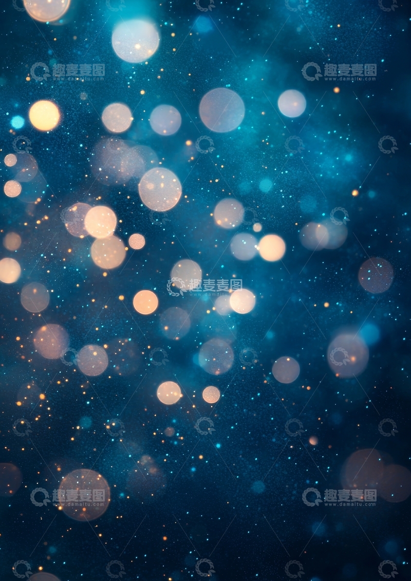 高清大图下载【趣麦麦图】梦幻蓝色背景中的光斑与粒子
