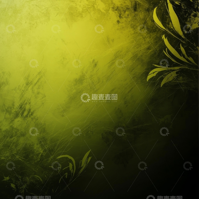 高清大图下载【趣麦麦图】黄绿渐变背景与植物元素