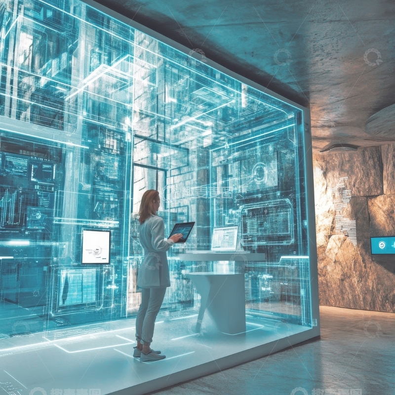 高清大图下载【趣麦麦图】未来科技空间中的女性操作界面