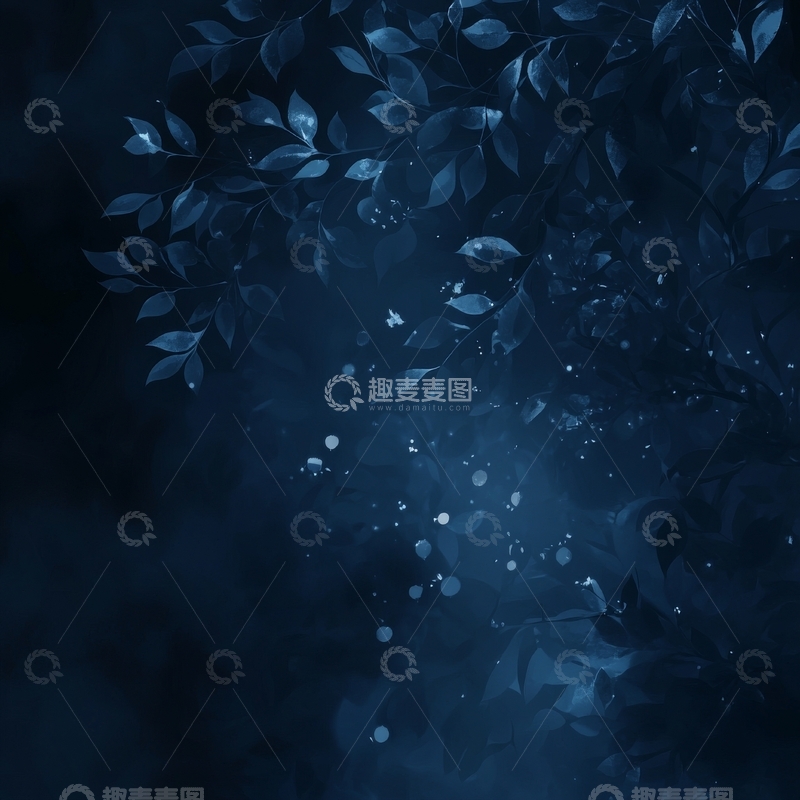 高清大图下载【趣麦麦图】深蓝夜色中的光影树叶
