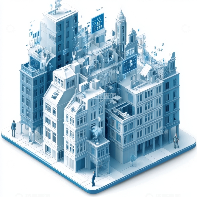 高清大图下载【趣麦麦图】蓝色立体城市模型